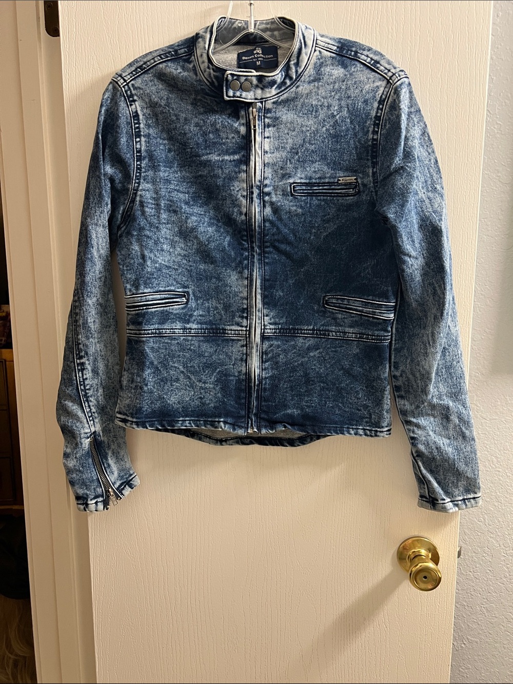 Womens Acid Wash Denim Jacket - Blue